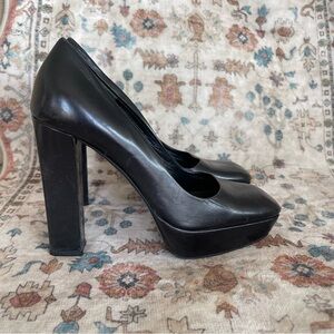 Prada Black Square Toe Leather Heels
